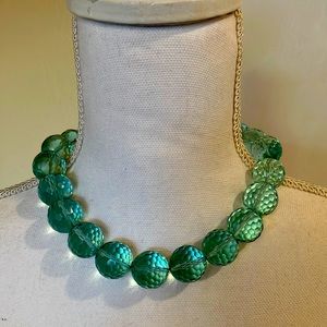 🩵💙Vintage Aqua Crystal W/Silver Clasp Multi Faceted Large Beaded Necklace 19"